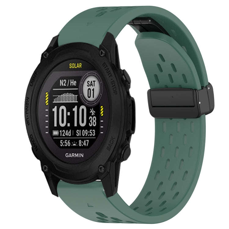 For Garmin Descent G1 Solar Hole Folding Buckle 22mm Silicone Watch Band(Dark Green)