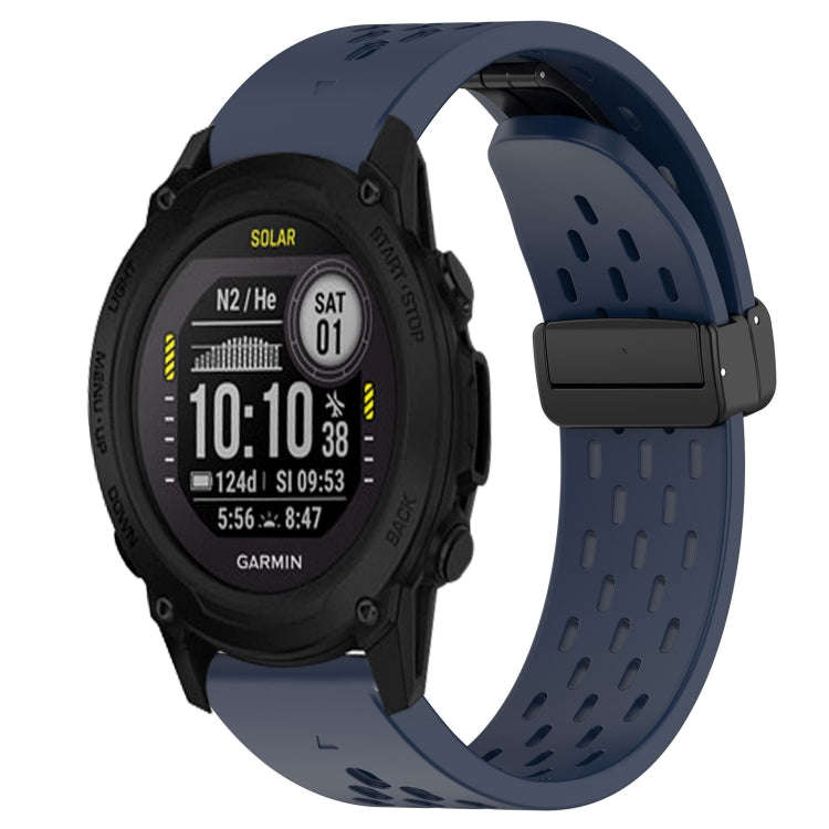 For Garmin Descent G1 Solar Hole Folding Buckle 22mm Silicone Watch Band(Midnight Blue)