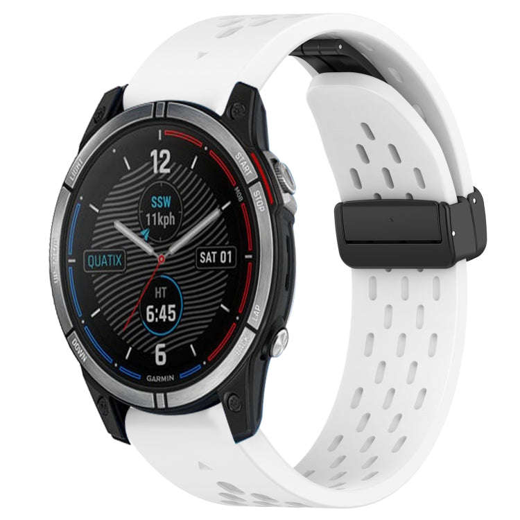 For Garmin Quatix 7 Hole Folding Buckle 22mm Silicone Watch Band(White)
