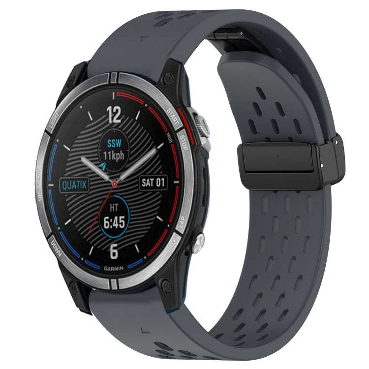 For Garmin Quatix 7 Hole Folding Buckle 22mm Silicone Watch Band(Dark Gray)