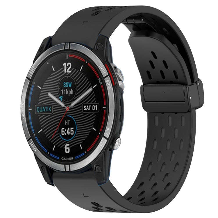 For Garmin Quatix 7 Hole Folding Buckle 22mm Silicone Watch Band(Black)