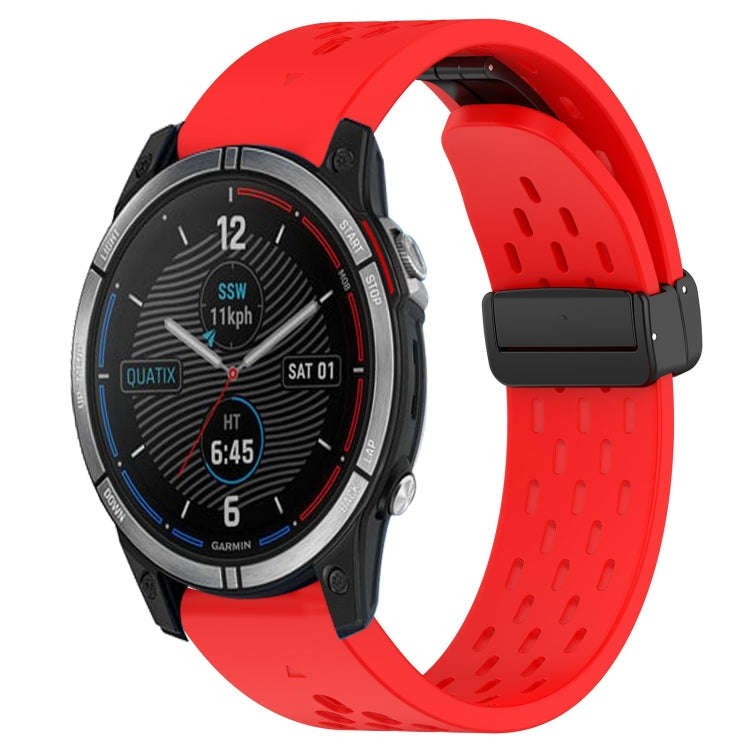 For Garmin Quatix 7 Hole Folding Buckle 22mm Silicone Watch Band(Red)