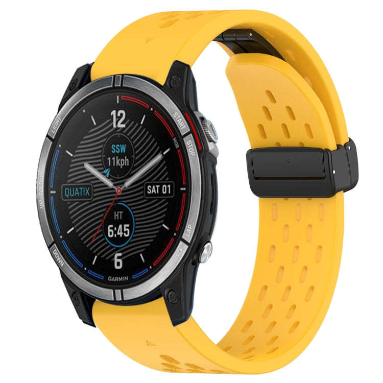 For Garmin Quatix 7 Hole Folding Buckle 22mm Silicone Watch Band(Yellow)