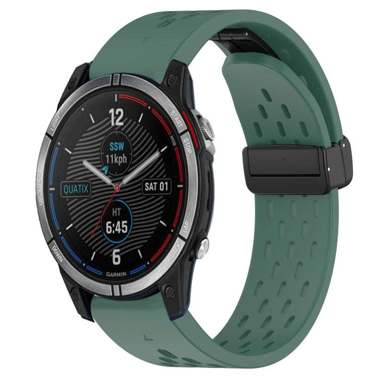 For Garmin Quatix 7 Hole Folding Buckle 22mm Silicone Watch Band(Dark Green)