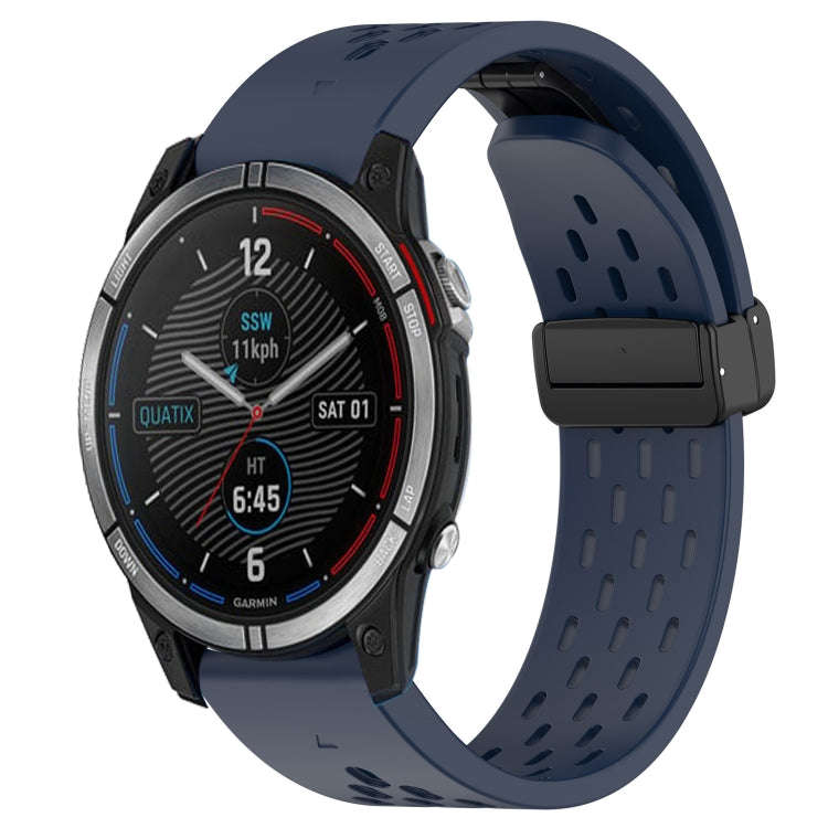 For Garmin Quatix 7 Hole Folding Buckle 22mm Silicone Watch Band(Midnight Blue)