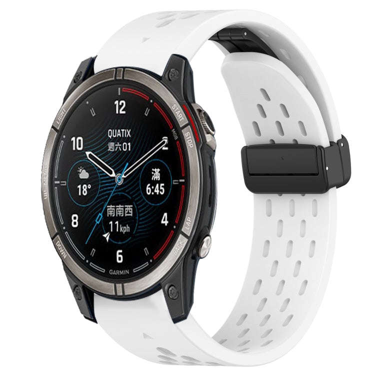 For Garmin Quatix 7 Pro Hole Folding Buckle 22mm Silicone Watch Band(White)