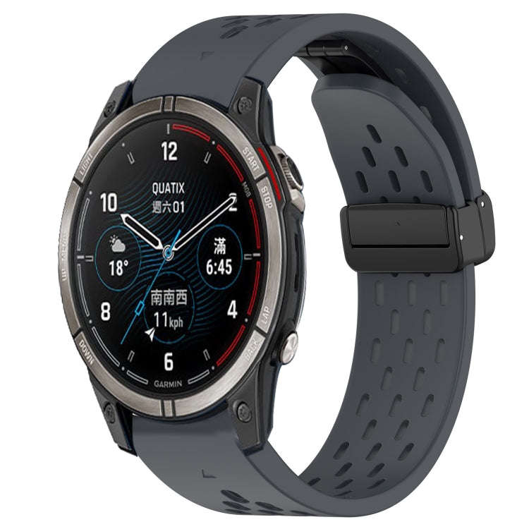 For Garmin Quatix 7 Pro Hole Folding Buckle 22mm Silicone Watch Band(Dark Gray)