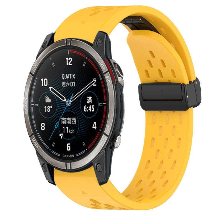 For Garmin Quatix 7 Pro Hole Folding Buckle 22mm Silicone Watch Band(Yellow)