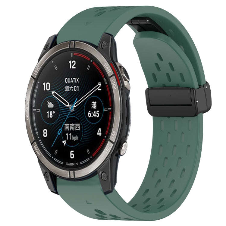 For Garmin Quatix 7 Pro Hole Folding Buckle 22mm Silicone Watch Band(Dark Green)