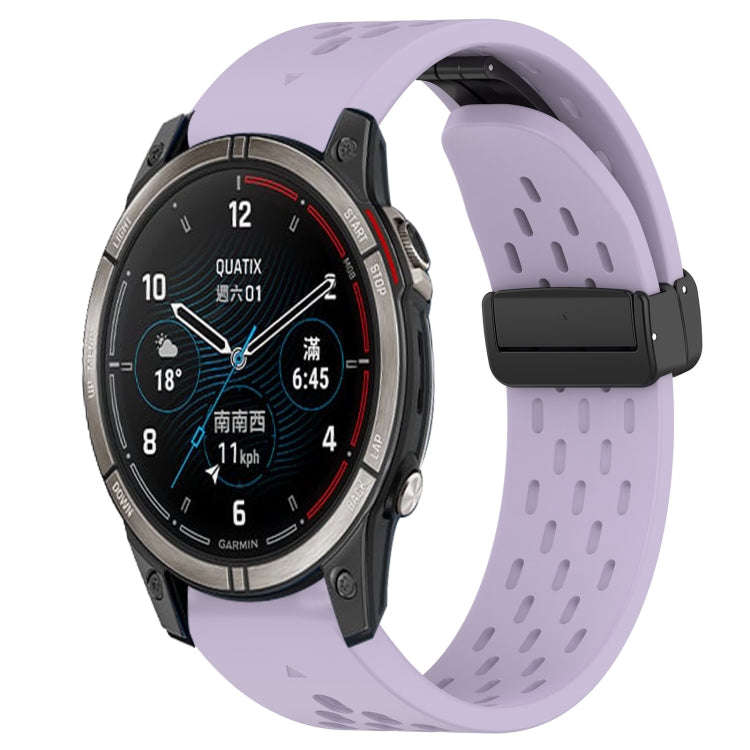 For Garmin Quatix 7 Pro Hole Folding Buckle 22mm Silicone Watch Band(Purple)
