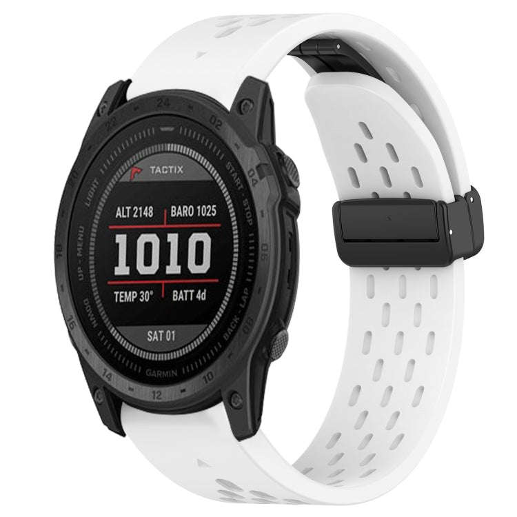 For Garmin Tactix 7 Hole Folding Buckle 26mm Silicone Watch Band(White)