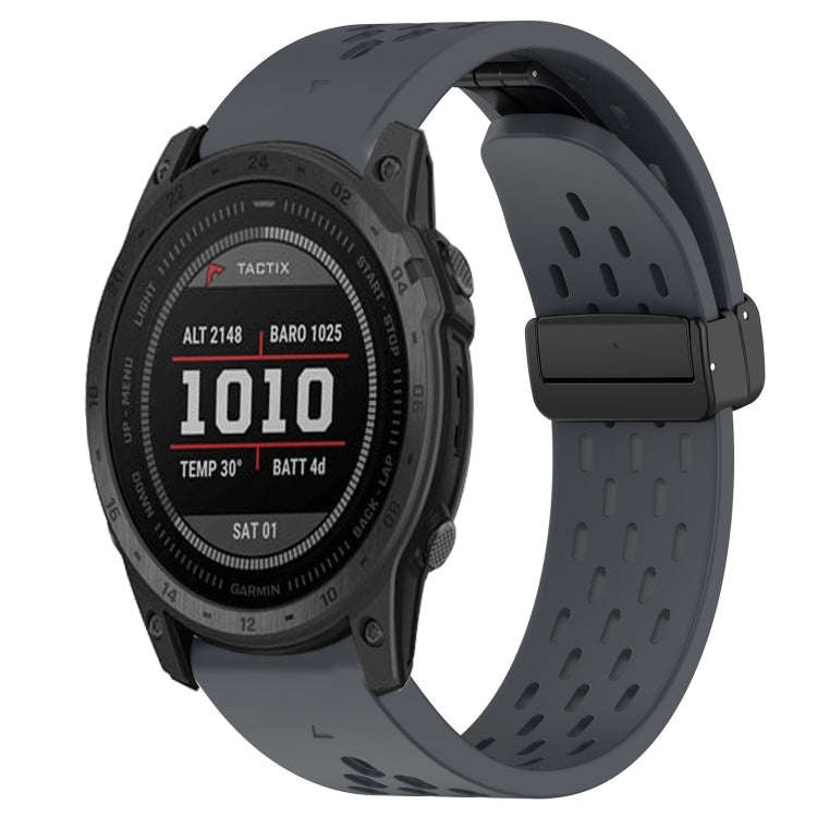 For Garmin Tactix 7 Hole Folding Buckle 26mm Silicone Watch Band(Dark Gray)