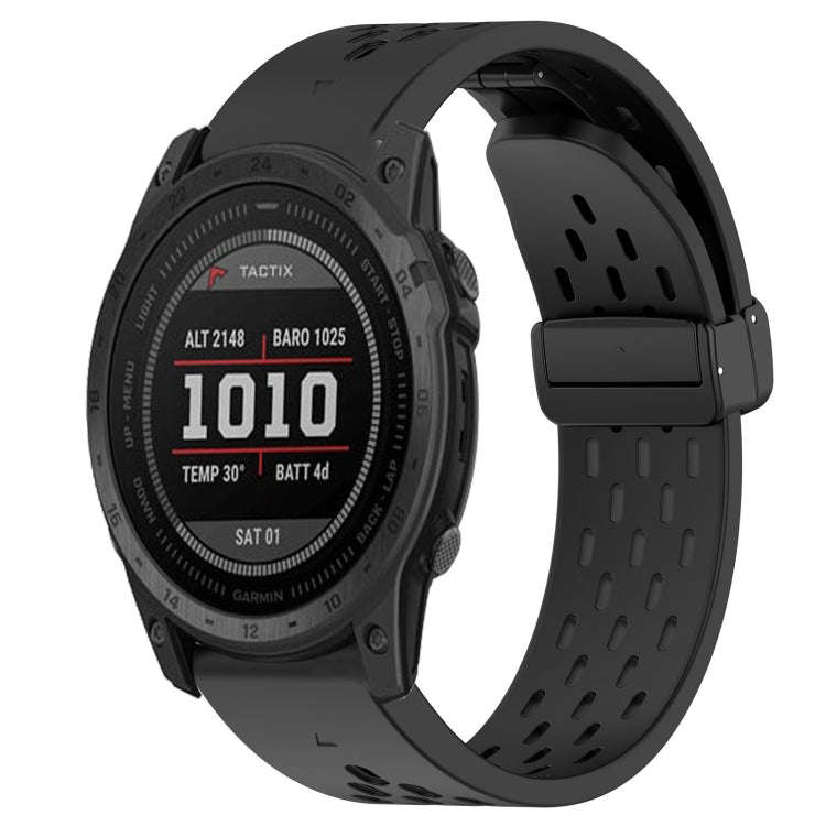 For Garmin Tactix 7 Hole Folding Buckle 26mm Silicone Watch Band(Black)
