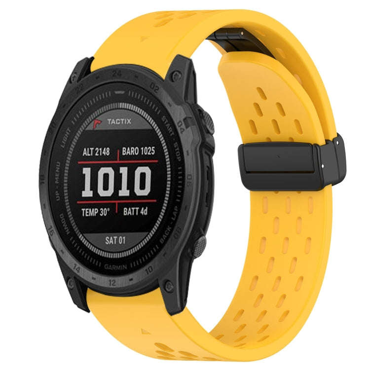 For Garmin Tactix 7 Hole Folding Buckle 26mm Silicone Watch Band(Yellow)