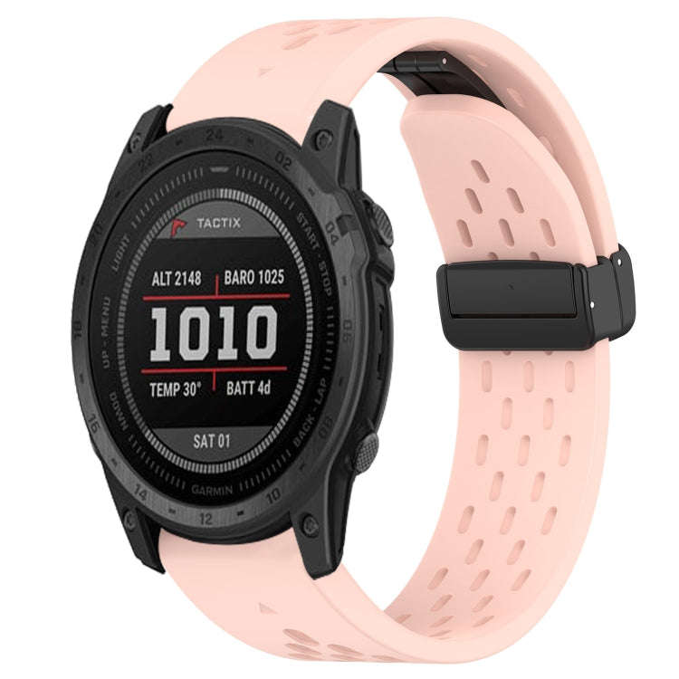 For Garmin Tactix 7 Hole Folding Buckle 26mm Silicone Watch Band(Pink)