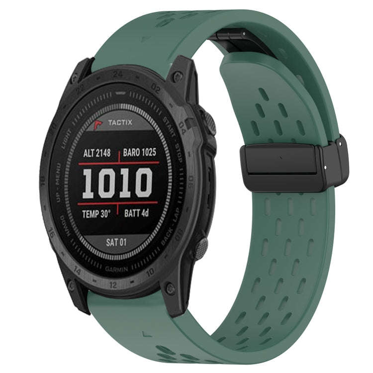 For Garmin Tactix 7 Hole Folding Buckle 26mm Silicone Watch Band(Dark Green)