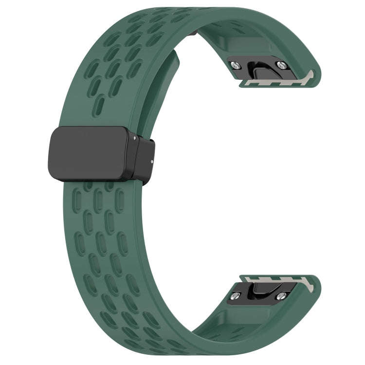 For Garmin Tactix 7 Hole Folding Buckle 26mm Silicone Watch Band(Dark Green)