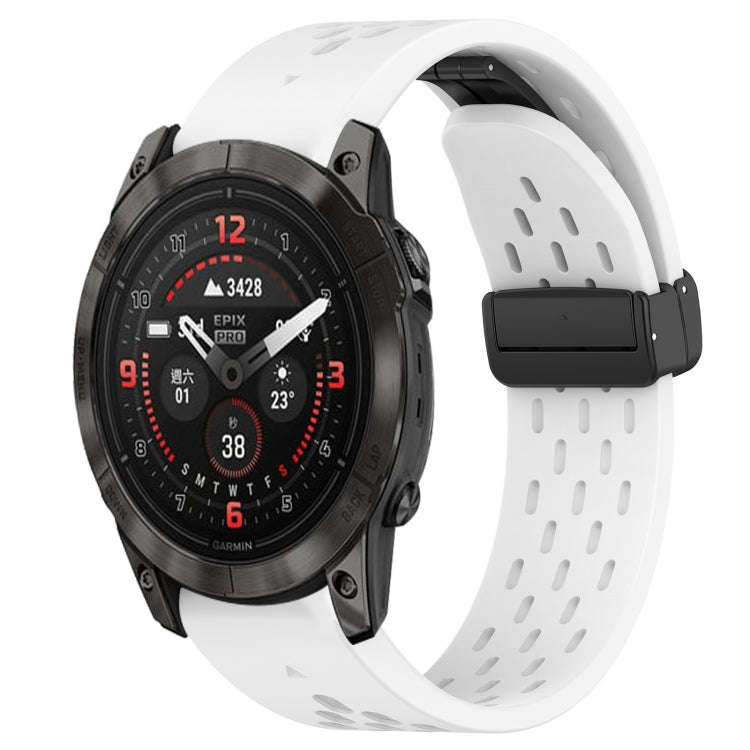 For Garmin Epix Pro 51mm Hole Folding Buckle 26mm Silicone Watch Band(White)