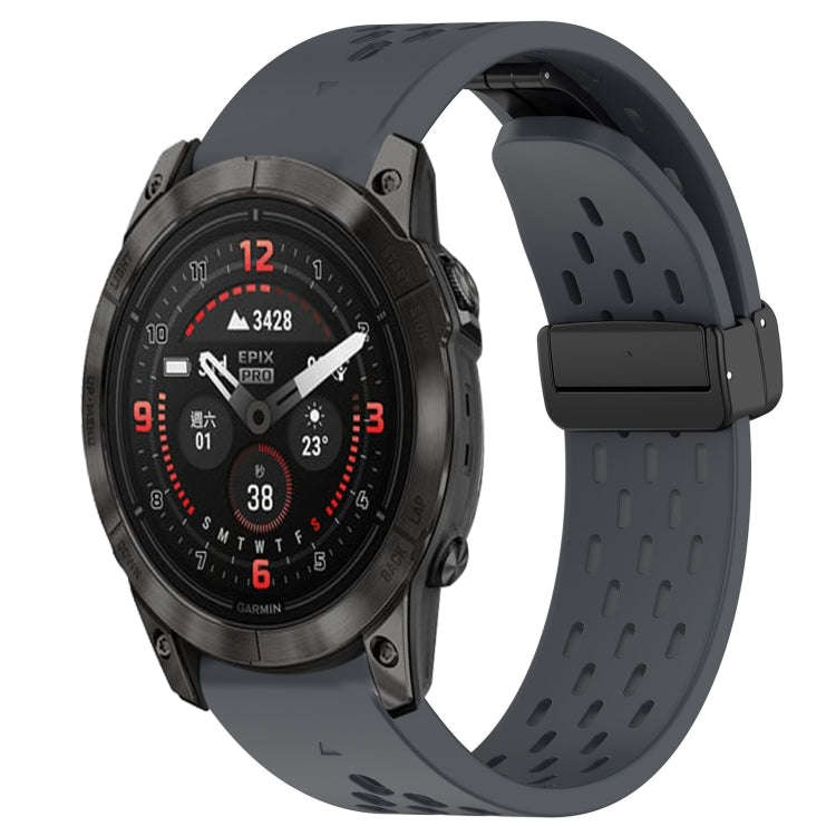 For Garmin Epix Pro 51mm Hole Folding Buckle 26mm Silicone Watch Band(Dark Gray)