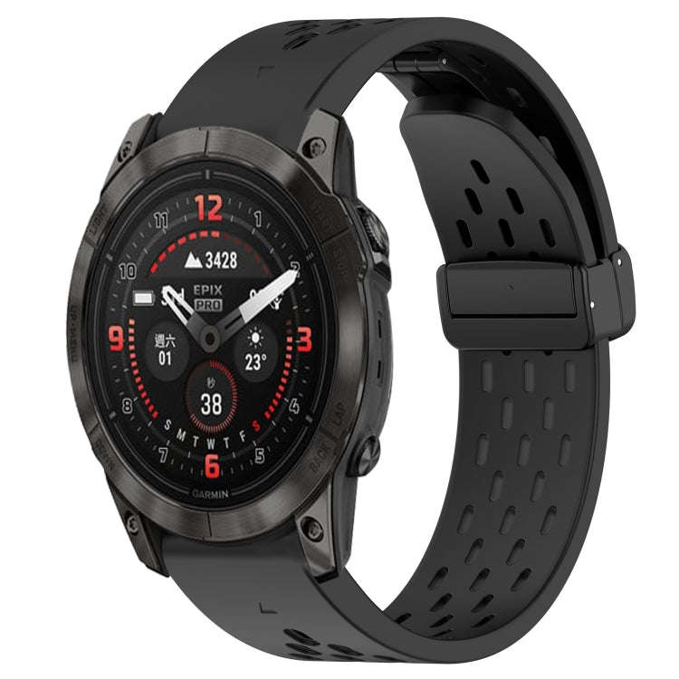 For Garmin Epix Pro 51mm Hole Folding Buckle 26mm Silicone Watch Band(Black)