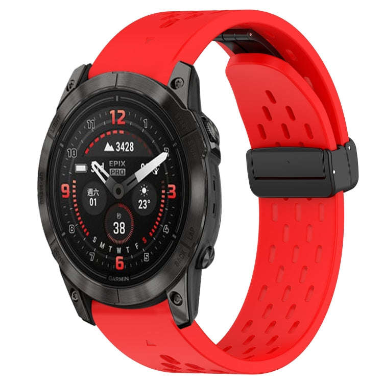 For Garmin Epix Pro 51mm Hole Folding Buckle 26mm Silicone Watch Band(Red)