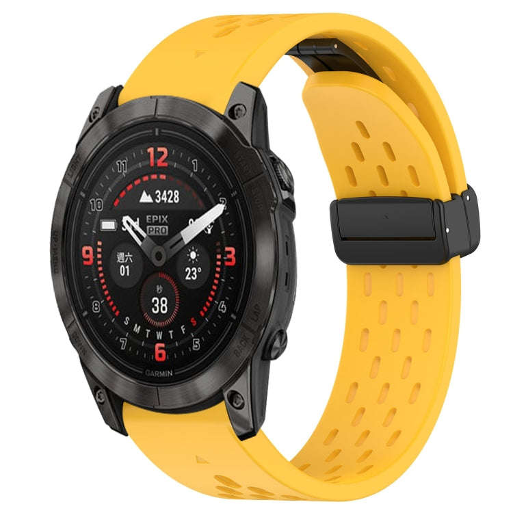 For Garmin Epix Pro 51mm Hole Folding Buckle 26mm Silicone Watch Band(Yellow)