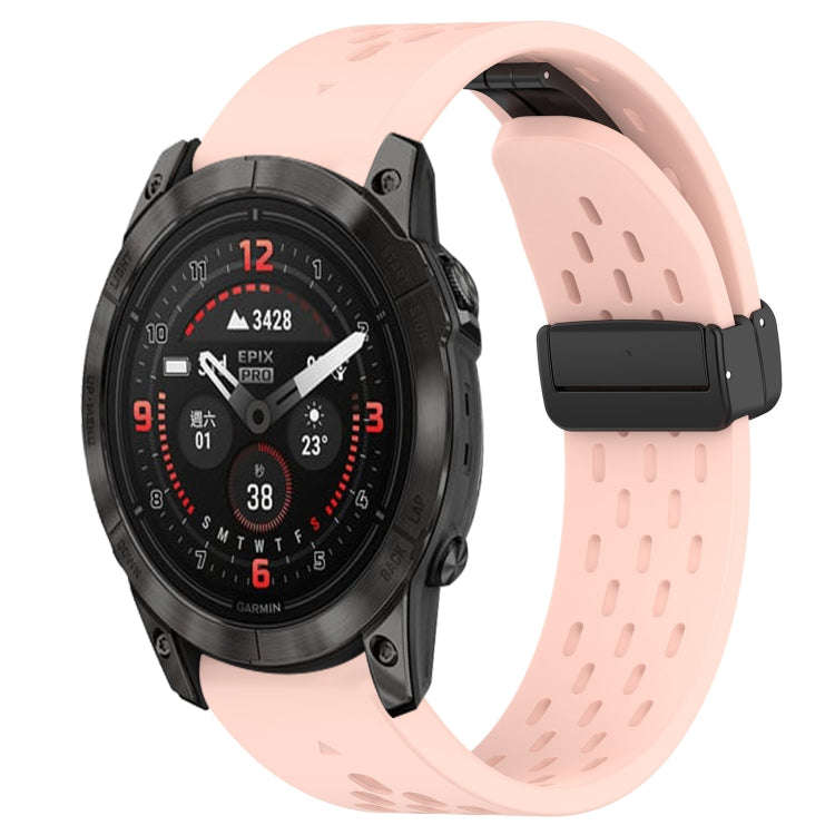 For Garmin Epix Pro 51mm Hole Folding Buckle 26mm Silicone Watch Band(Pink)