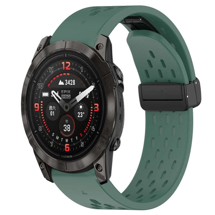 For Garmin Epix Pro 51mm Hole Folding Buckle 26mm Silicone Watch Band(Dark Green)
