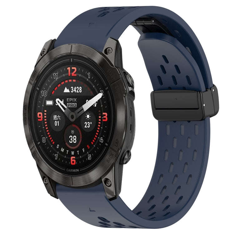 For Garmin Epix Pro 51mm Hole Folding Buckle 26mm Silicone Watch Band(Midnight Blue)