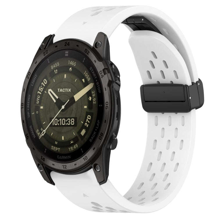 For Garmin Tactix 7 AMOLED Hole Folding Buckle 26mm Silicone Watch Band(White)