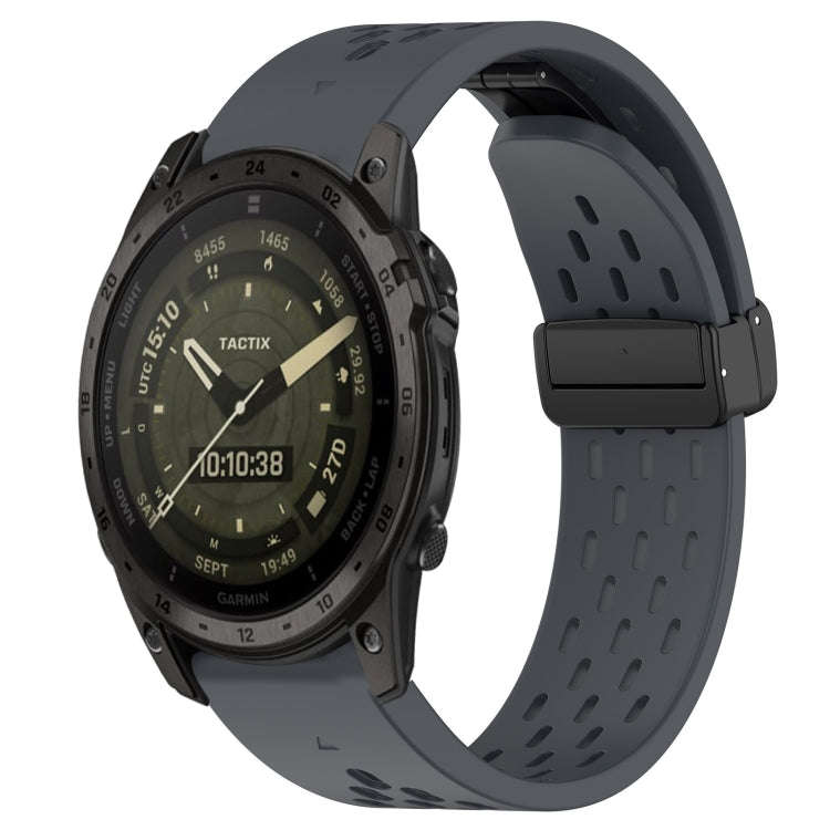 For Garmin Tactix 7 AMOLED Hole Folding Buckle 26mm Silicone Watch Band(Dark Gray)