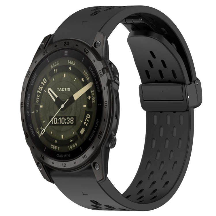 For Garmin Tactix 7 AMOLED Hole Folding Buckle 26mm Silicone Watch Band(Black)