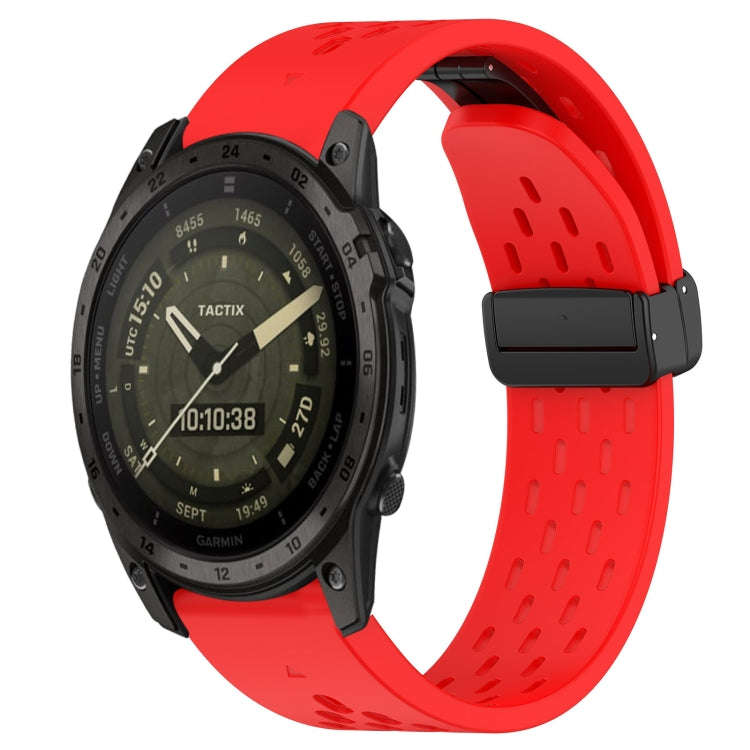 For Garmin Tactix 7 AMOLED Hole Folding Buckle 26mm Silicone Watch Band(Red)