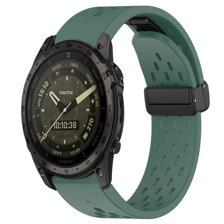 For Garmin Tactix 7 AMOLED Hole Folding Buckle 26mm Silicone Watch Band(Dark Green)