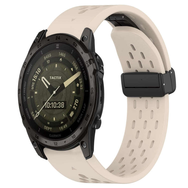 For Garmin Tactix 7 AMOLED Hole Folding Buckle 26mm Silicone Watch Band(Starlight Color)