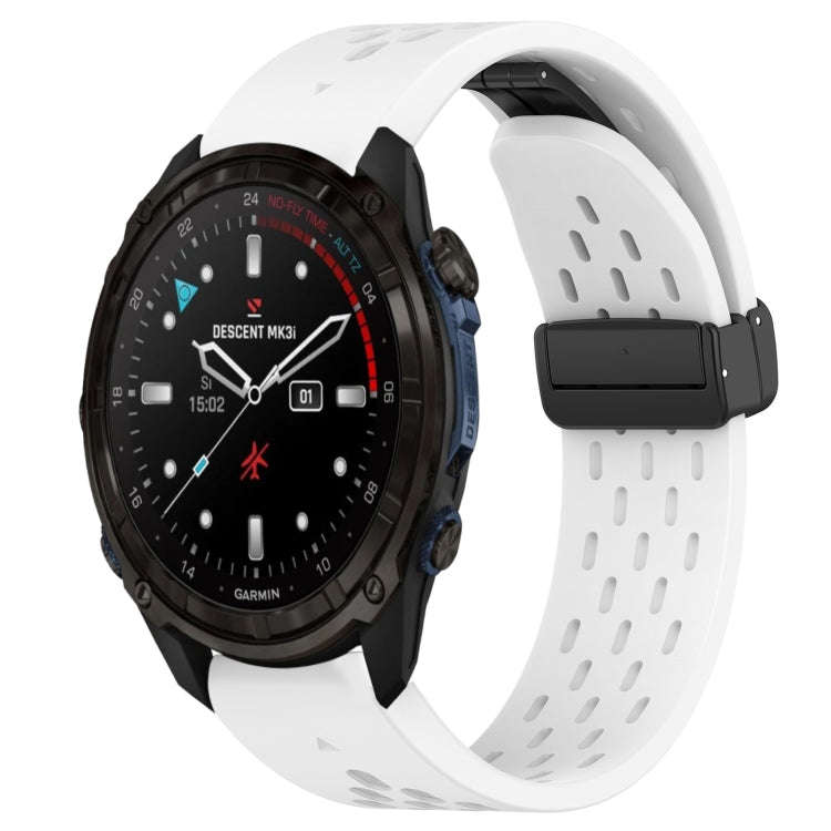 For Garmin Descent Mk3i 51mm Hole Folding Buckle 26mm Silicone Watch Band(White)