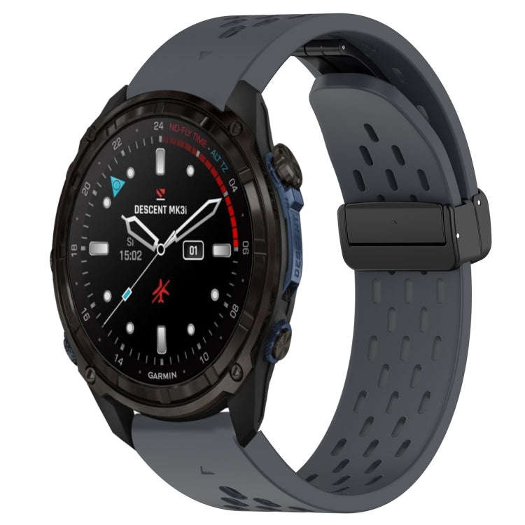 For Garmin Descent Mk3i 51mm Hole Folding Buckle 26mm Silicone Watch Band(Dark Gray)