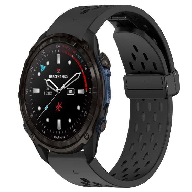 For Garmin Descent Mk3i 51mm Hole Folding Buckle 26mm Silicone Watch Band(Black)