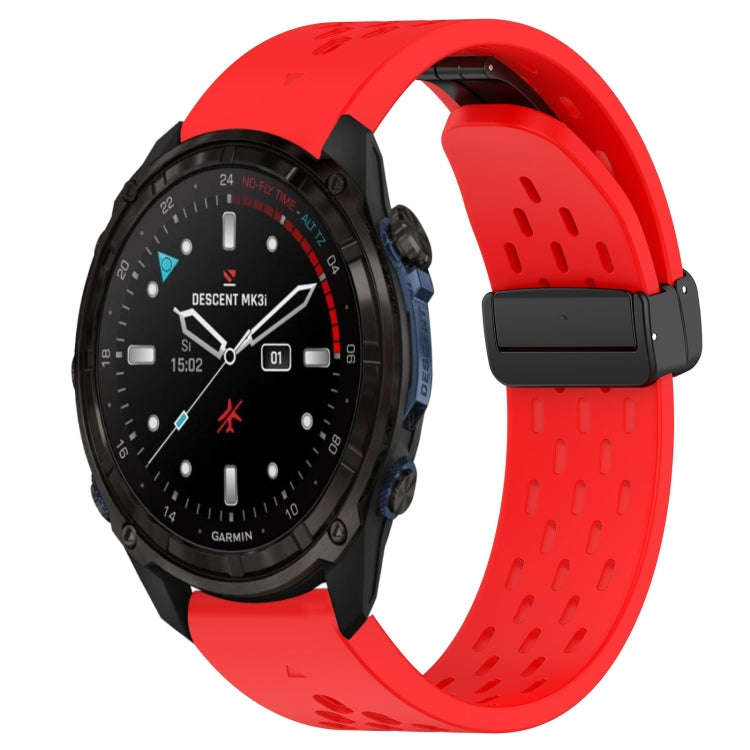 For Garmin Descent Mk3i 51mm Hole Folding Buckle 26mm Silicone Watch Band(Red)