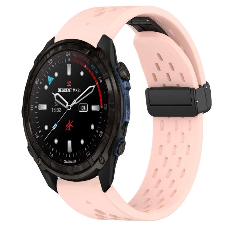 For Garmin Descent Mk3i 51mm Hole Folding Buckle 26mm Silicone Watch Band(Pink)
