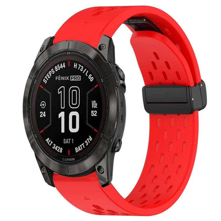 For Garmin Fenix 7X Pro 51mm Hole Folding Buckle 26mm Silicone Watch Band(Red)