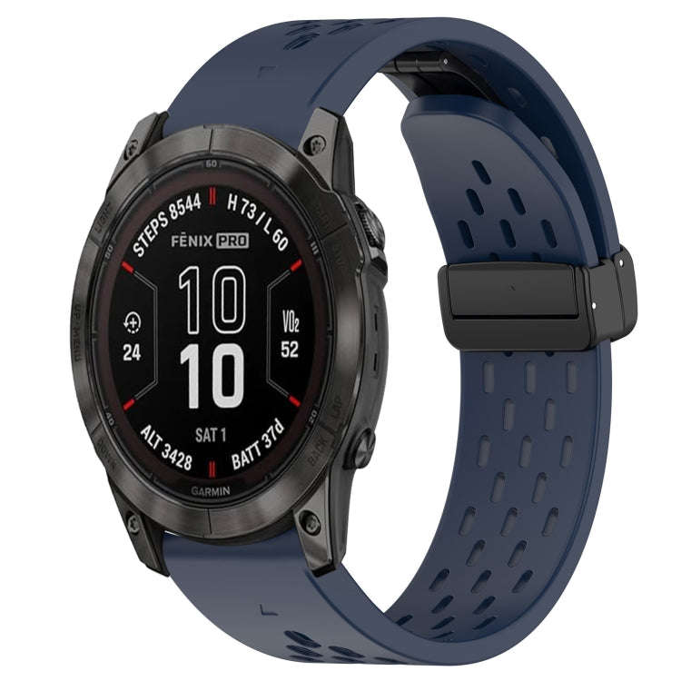 For Garmin Fenix 7X Pro 51mm Hole Folding Buckle 26mm Silicone Watch Band(Midnight Blue)