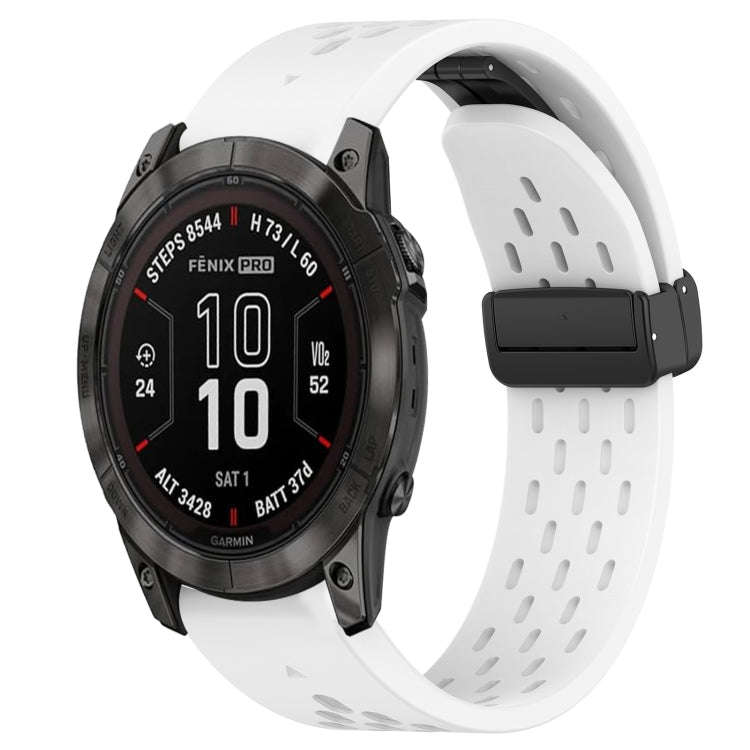 For Garmin Fenix 7X Hole Folding Buckle 26mm Silicone Watch Band(White)