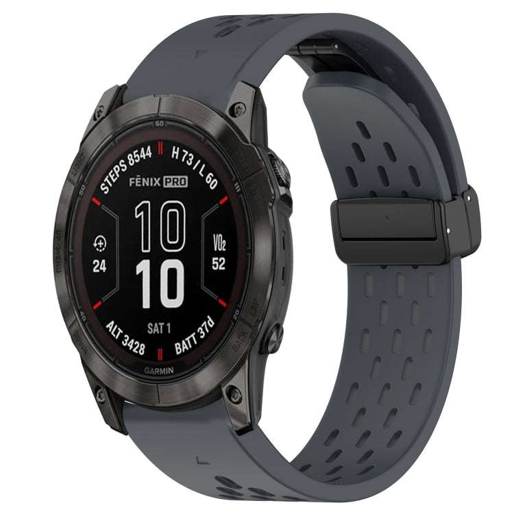 For Garmin Fenix 7X Hole Folding Buckle 26mm Silicone Watch Band(Dark Gray)