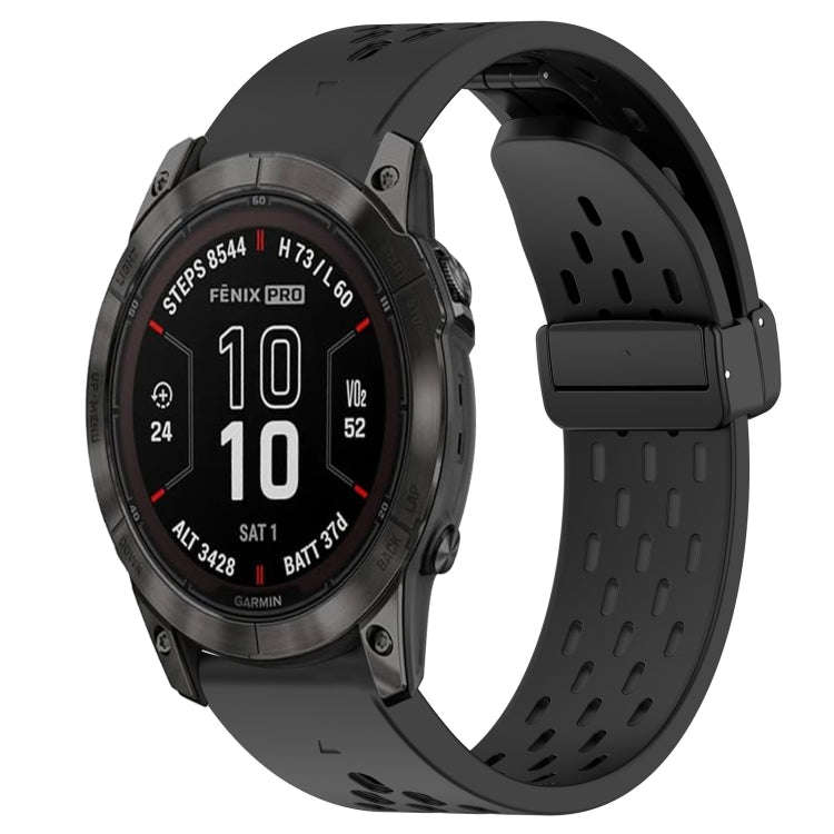 For Garmin Fenix 7X Hole Folding Buckle 26mm Silicone Watch Band(Black)