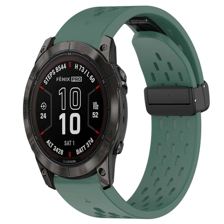 For Garmin Fenix 7X Hole Folding Buckle 26mm Silicone Watch Band(Dark Green)