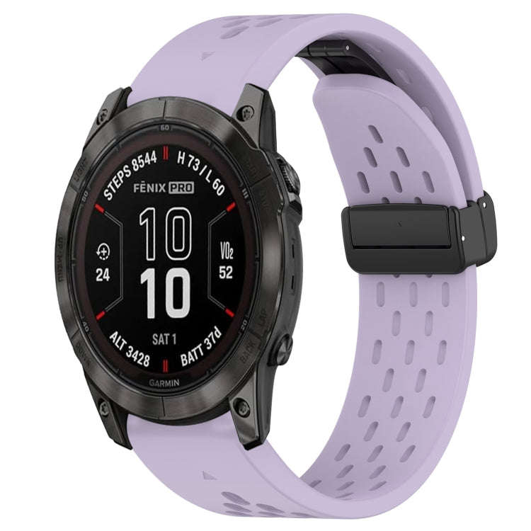For Garmin Fenix 7X Hole Folding Buckle 26mm Silicone Watch Band(Purple)