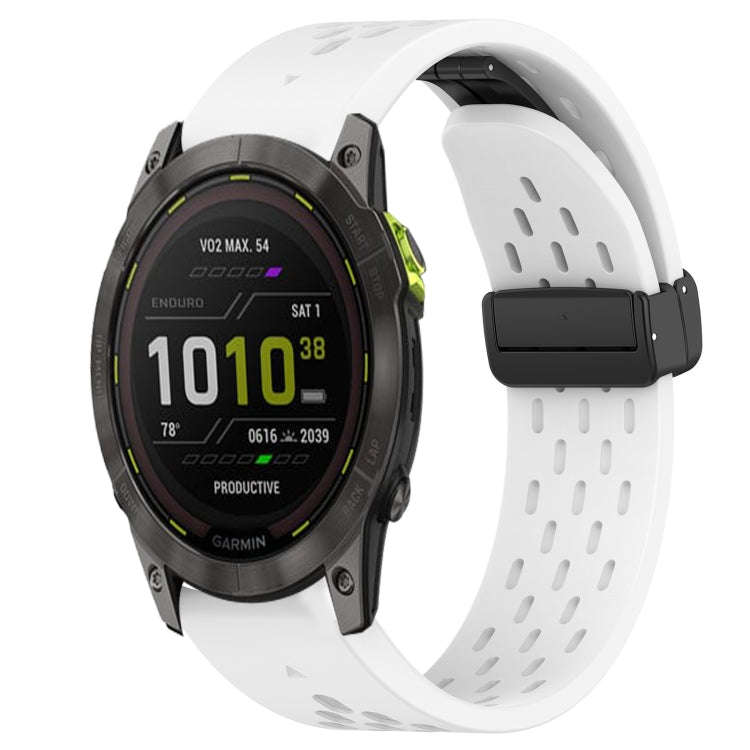 For Garmin Enduro 2 Hole Folding Buckle 26mm Silicone Watch Band(White)