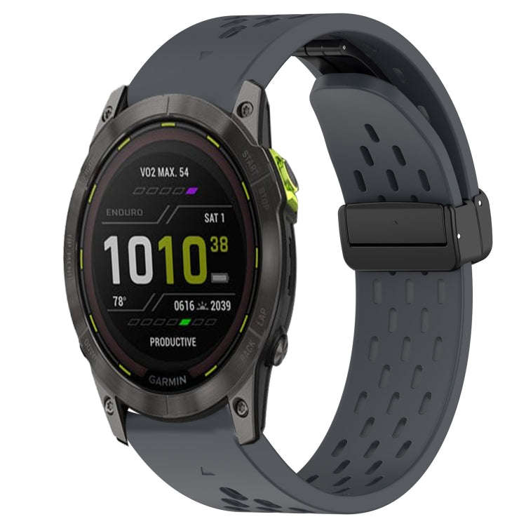 For Garmin Enduro 2 Hole Folding Buckle 26mm Silicone Watch Band(Dark Gray)
