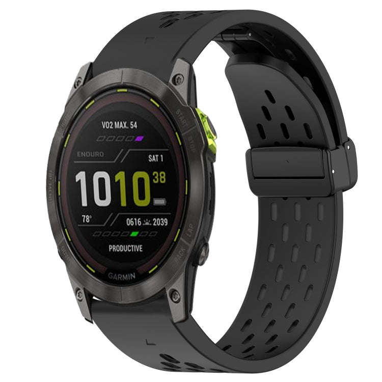 For Garmin Enduro 2 Hole Folding Buckle 26mm Silicone Watch Band(Black)